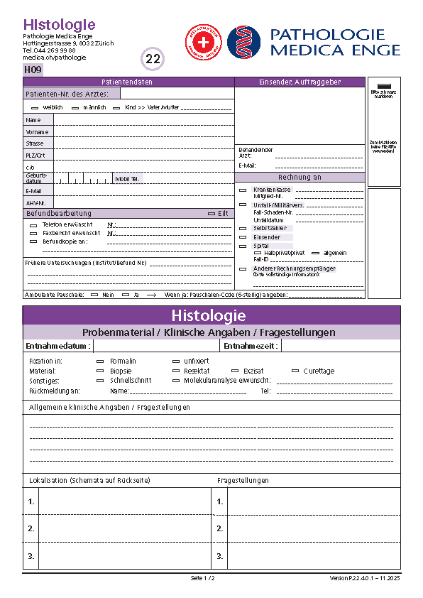 Histologie Auftragsformular